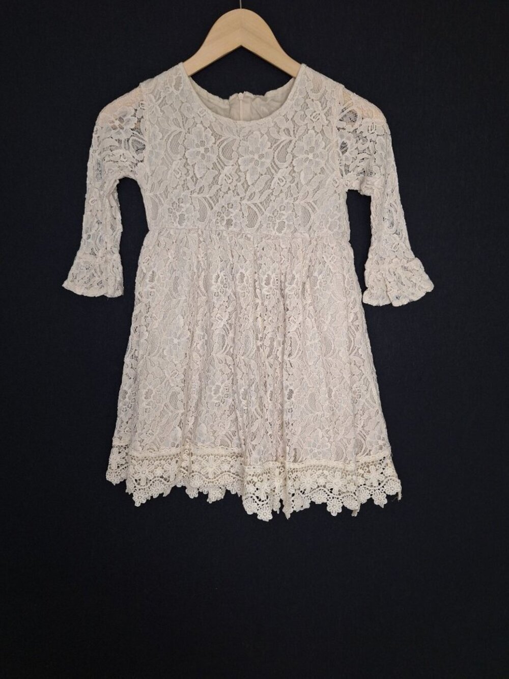 💙 Girls Ivory Lace Dress Boho Vintage Style Bell Sleeve Size 8 Special Occasion